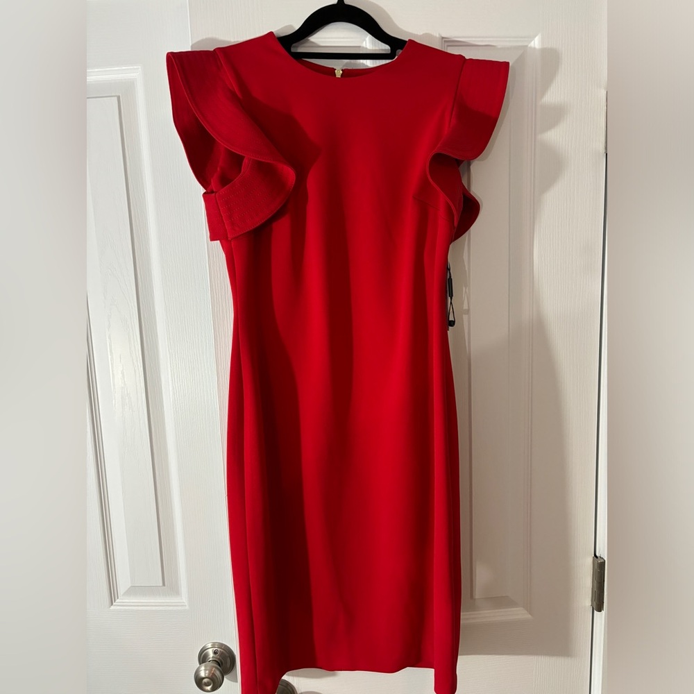 NWT Calvin Klein Candy Apple Red Dress with Ruffled Sleeves size 6